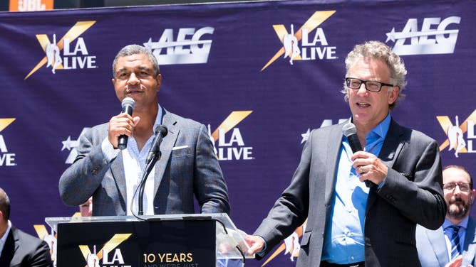 Stan Verrett and Neil Everett, ESPN SportsCenter Co-Anchors, attend the