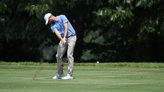 Chris Kirk hits his 2nd shot on the 15th hole during the 1st round of the 2018 John Deere Classic.