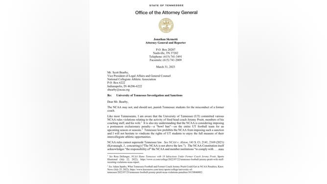 Tennessee's Attorney General wrote a letter to the NCAA stating he would sue them if Tennessee received a bowl ban as part of punishment.