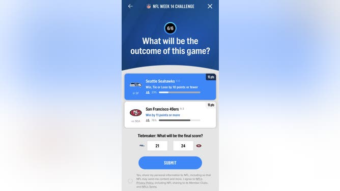 The 6th question for Week 14 courtesy of the FOX Sports App.