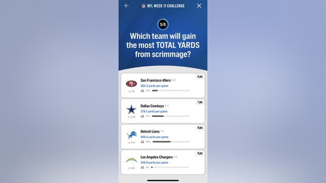 The 5th question for Week 11 courtesy of the FOX Sports App.