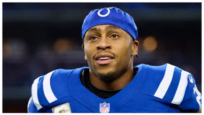 Indianapolis Colts RB Jonathan Taylor speaks to reporters for the first time in five months. (Credit: Getty Images)