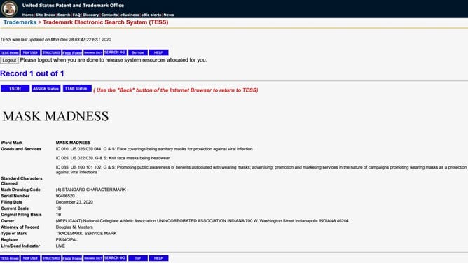 NCAA Mask Madness trademark application