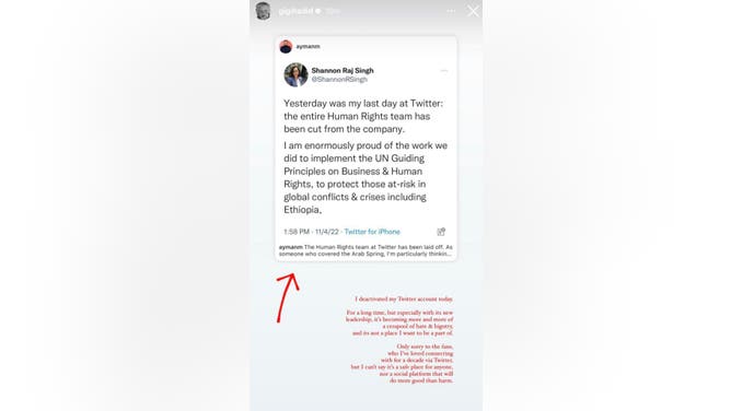 Gigi Hadid Twitter Quitting IG Post