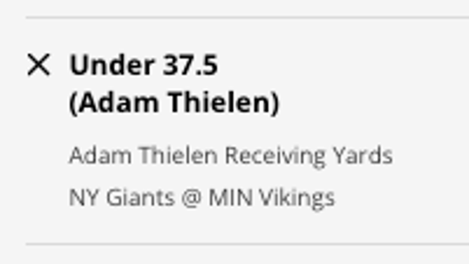 Minnesota Vikings WR Adam Thielen's receiving yards prop vs. the New York Giants from DraftKings Sportsbook as of Friday, Jan. 13 at 11:30 a.m. ET.