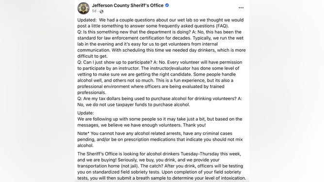 Sheriff's Office Created A Lot Of 'Buzz' Asking For Volunteers To Get Drunk On Their Dime
