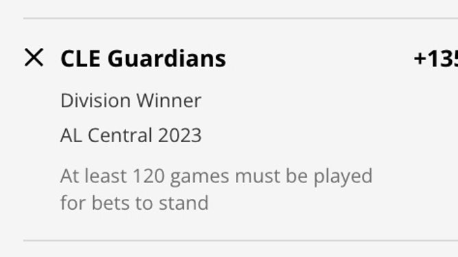 The Cleveland Guardians' odds to win the AL Central from DraftKings Sportsbook as of Saturday, Feb. 25th at 3:30 p.m. ET.