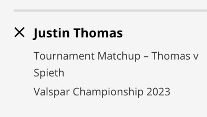 Justin Thomas's head-to-head odds vs. Jordan Spieth at the Valspar Championship 2023 from DraftKings Sportsbook.