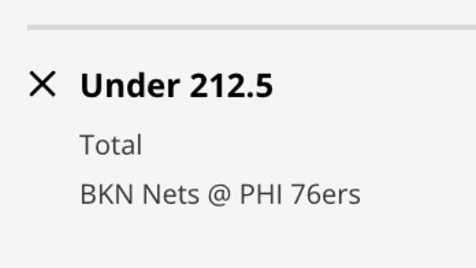 Odds for the UNDER in Nets-76ers Game 2 on Monday from DraftKings.