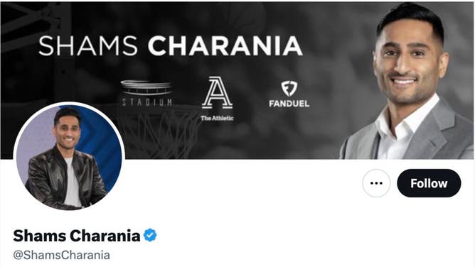 The Twitter bio of NBA insider Shams Charania who self-promotes as a