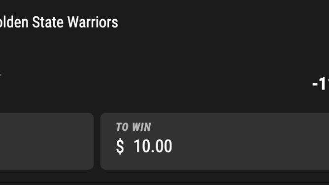 Bet slip for Cavaliers-Warriors from PointsBet in NBA Saturday, Nov. 11th.