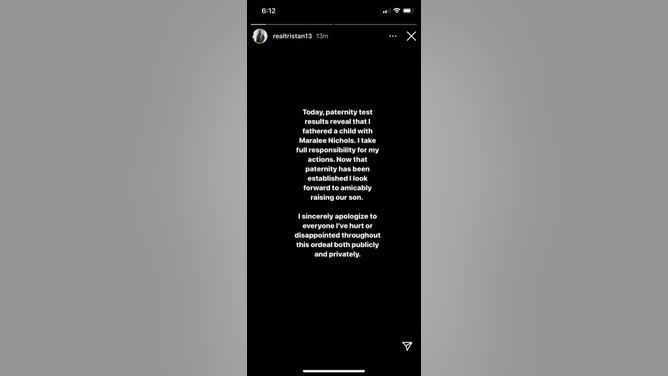 Tristan Thompson apology to Khloe for fathering a child with Maralee Nichols - 1