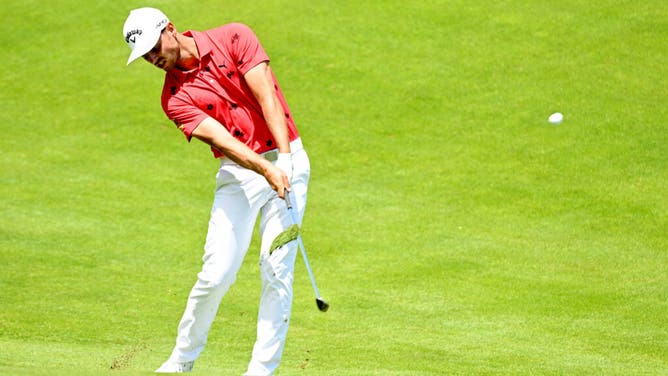 Adam Svensson hits a shot from the fairway on the 5th hole during the 2nd round of the 2022 RBC Canadian Open.