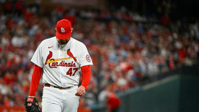 Cardinals lefty starter Jordan Montgomery walks off the field after getting roughed up by the Arizona Diamondbacks at Busch Stadium.