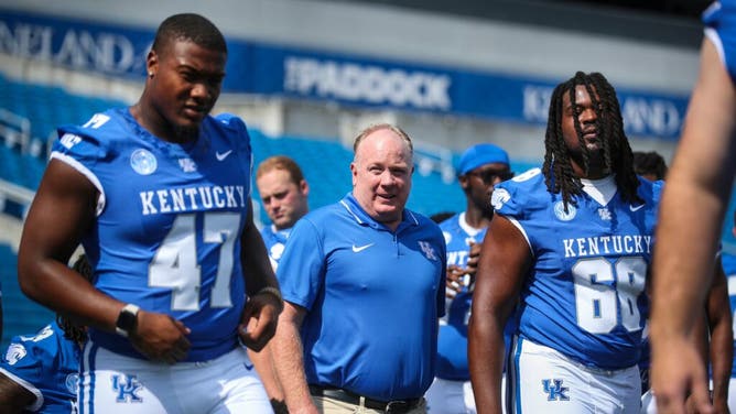 Wildcats football coach Mark Stoops at Media Day at Kroger Field in Lexington, Kentucky.