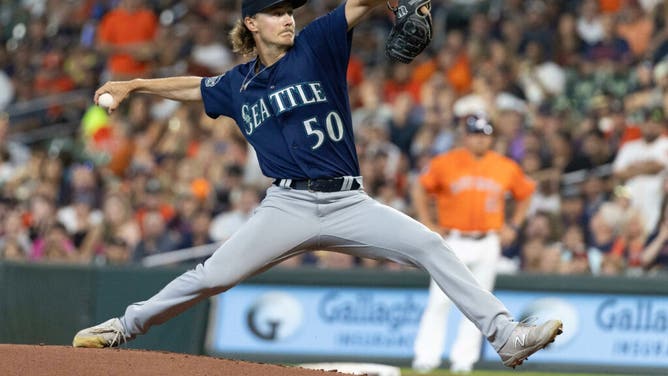 Seattle Mariners starting RHP Bryce Miller against the Astros at Minute Maid Park in Houston, Texas.