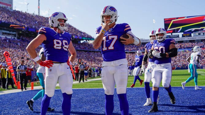 Buffalo Bills QB Josh Allen celebrates a TD vs. the Miami Dolphins at Highmark Stadium.