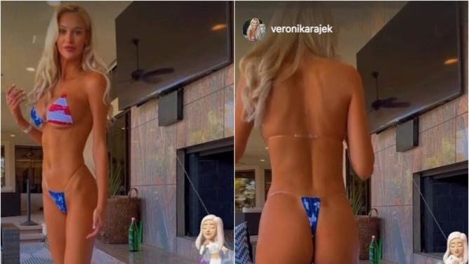 Veronkia Rajek Showed Her Love For The USA In A Tiny American Flag Bikini on July 4.