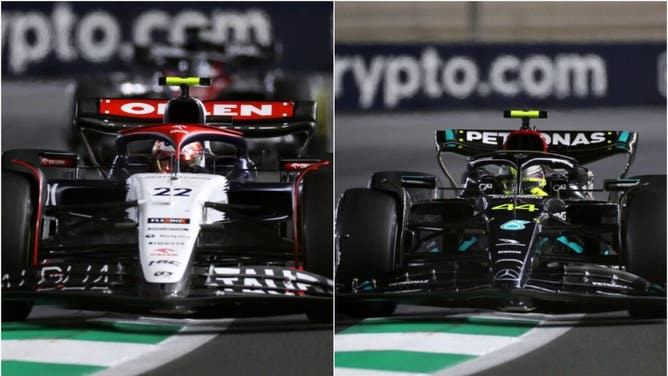 Yuki Tsunoda and Lewis Hamilton