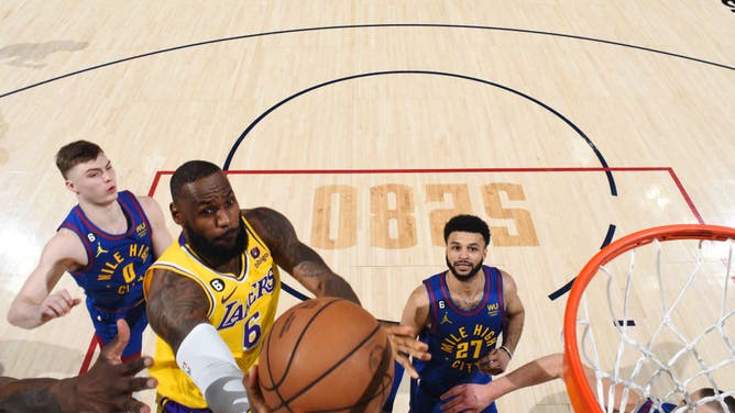 LeBron James drives to the cup during Game 1 of the Western Conference Finals vs. the Nuggets.
