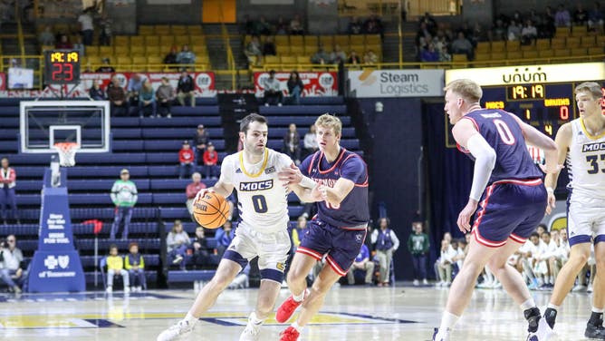 Chattanooga Mocs guard A.J. Caldwell drives to the basket on the Belmont Bruins at McKenzie Arena in Chattanooga, Tennessee. (Frank Mattia/Icon Sportswire via Getty Images)