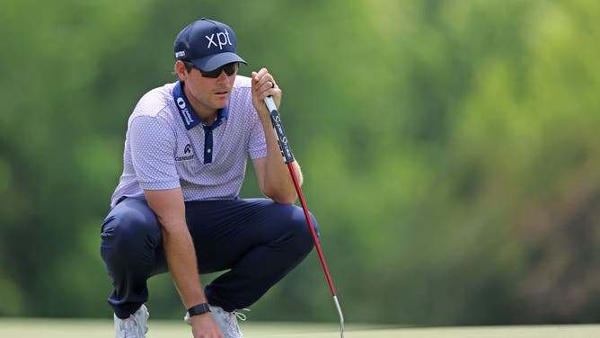 Adam Schenk lines up a putt on the 3rd green during the 3rd round of the John Deere Classic 2023.