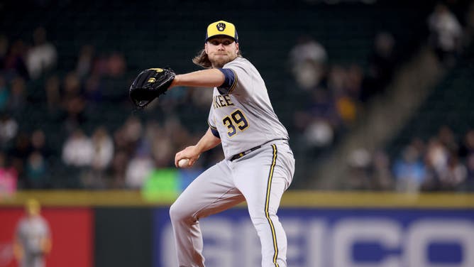 Brewers starting RHP Corbin Burnes pitches vs. the Mariners at T-Mobile Park in Seattle, Washington.