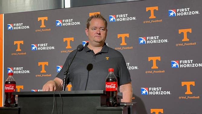 Vols head coach Josh Heupel speaks to the media