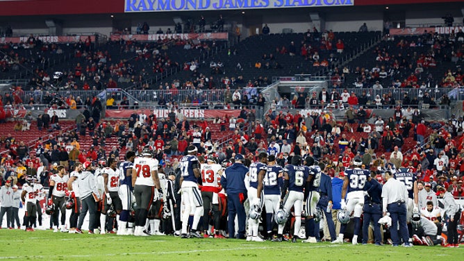 Tampa Bay Buccaneers wideout Russell Gage left Monday night's Super Wild-Card matchup after receiving a hard hit...