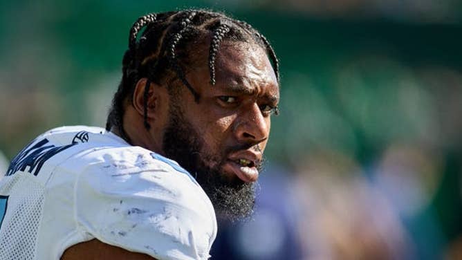 Shawn Oakman of the Toronto Argonauts on the sideline during a game against the Saskatchewan Roughriders at Mosaic Stadium July 24, 2022, in Regina, Canada.