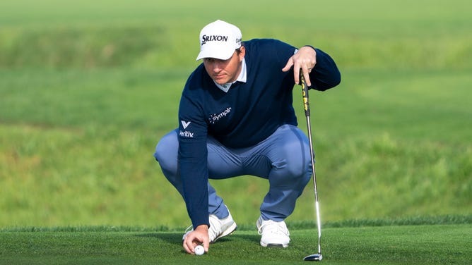 Sepp Straka lines up his putt in the 2024 AT&T Pebble Beach Pro-Am. (Kyle Terada-USA TODAY Sports)