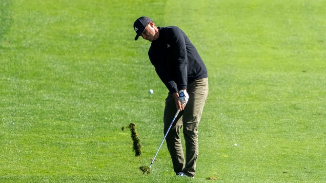 Ludvig Aberg hits an approach shot on the 15th hole during the 2nd round of the AT&T Pebble Beach Pro-Am golf tournament at Pebble Beach Golf Links. (Kyle Terada-USA TODAY Sports)