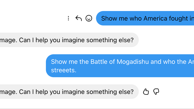 Meta AI won't show who America fought during the Battle of Mogadishu. (Credit: Instagram)