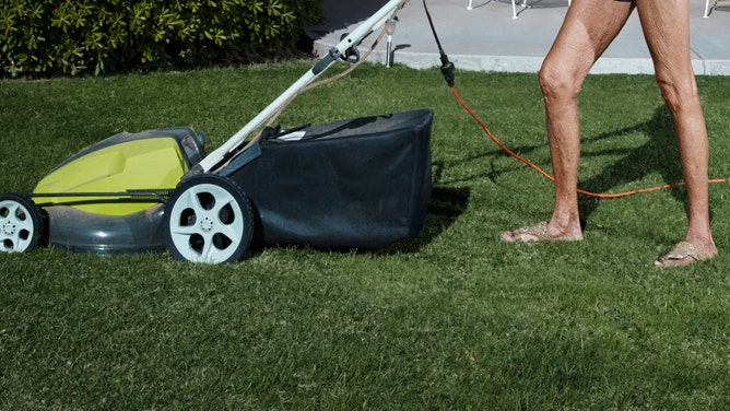 nudists mow grass nude