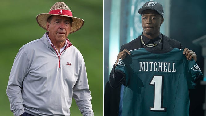 Nick Saban and Quinyon Mitchell. (Getty Images)