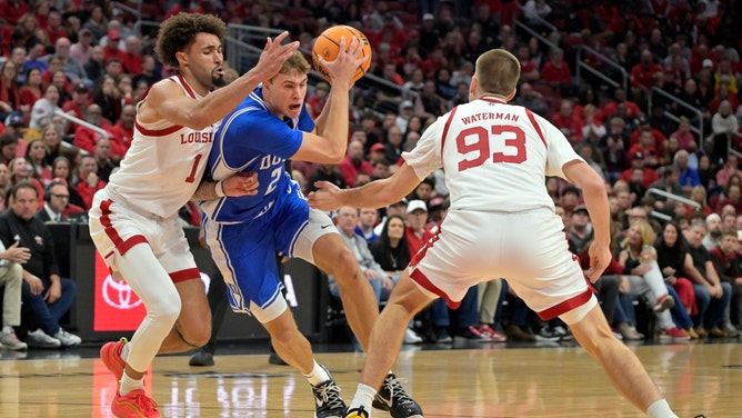 Duke Blue Devils All-American Cooper Flagg will miss the 2025 ACC Championship against the Louisville Cardinals Saturday. (Photo credit: Jamie Rhodes-Imagn Images)