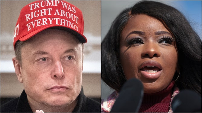 Congresswoman Jasmine Crockett declared Elon Musk is an "idiot" during an interview with Jimmy Kimmel. Watch a video of her comments. (Photo by Win McNamee/Getty Images and BRENDAN SMIALOWSKI/AFP via Getty Images)