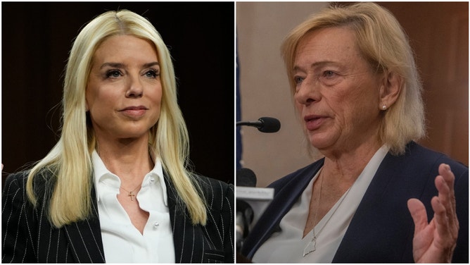 The U.S. Department of Justice, led by Attorney General Pam Bondi (left) filed a lawsuit against the state of Maine, led by Gov. Janet Mills (right) and its Department of Education for refusing to comply with President Trump's EO on keeping males out of women's sports.