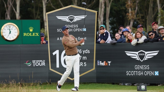 Adam Scott tees off on the 16th hole during the 2024 Genesis Scottish Open at The Renaissance Club in North Berwick. (Photo credit: Harry How/Getty Images)