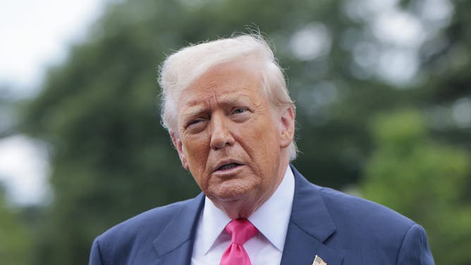 WASHINGTON, DC - JULY 15: U.S. President Donald Trump speaks to the media as he departs the White House on July 15, 2025 in Washington, DC. Trump is traveling to Pittsburgh, Pennsylvania, to speak at an artificial intelligence and energy summit. (Photo by Anna Moneymaker/Getty Images)