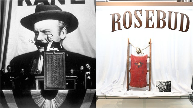 Orson Welles in Citizen kane and the Rosebud sled