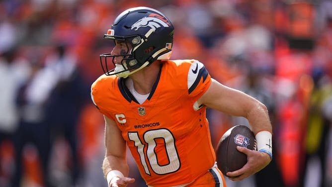 Denver Broncos quarterback Bo Nix rushes the ball against the Tennessee Titans during NFL Week 1.