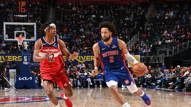 Cade Cunningham dribbling against the Wizards