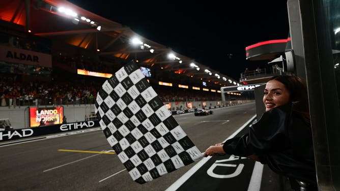 Ana de Armas checkered flag Formula 1 season finale