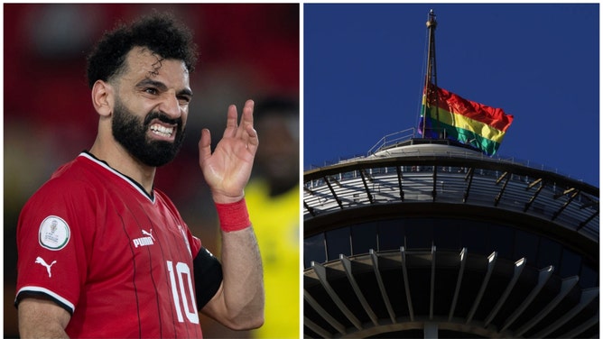 Mo Salah of Egypt and a Pride Flag in Seattle