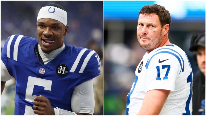 Side-by-side of Indianapolis Colts quarterbacks Anthony Richardson and Philip Rivers.