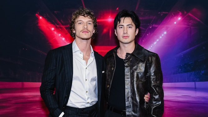 Connor Storrie and Hudson Williams at the premiere of "Heated Rivalry" at TIFF Lightbox.