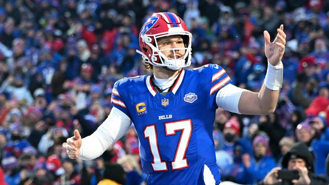 Buffalo Bills quarterback Josh Allen (17) runs onto the field before the game against the New York Jets at Highmark Stadium.