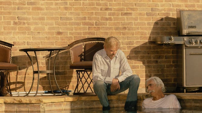 Billy Bob Thornton as Tommy and Sam Elliott as T.L. in Landman episode 8, season 2, streaming on Paramount+. Photo Credit: Emerson Miller/Paramount+
