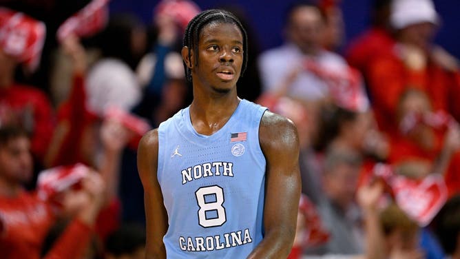 North Carolina Tar Heels forward Caleb Wilson (8) looks on during the first half against the SMU Mustangs at Moody Coliseum.